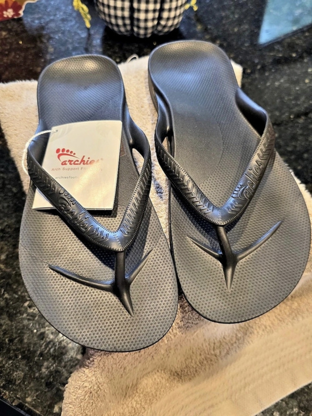 Archies Arch Support Flip Flops Black Men's US 12